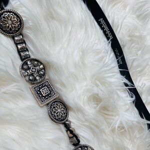 Lorena Antonazzi Firenze Western Leather Belt Silver Tone Medallion Detail Large